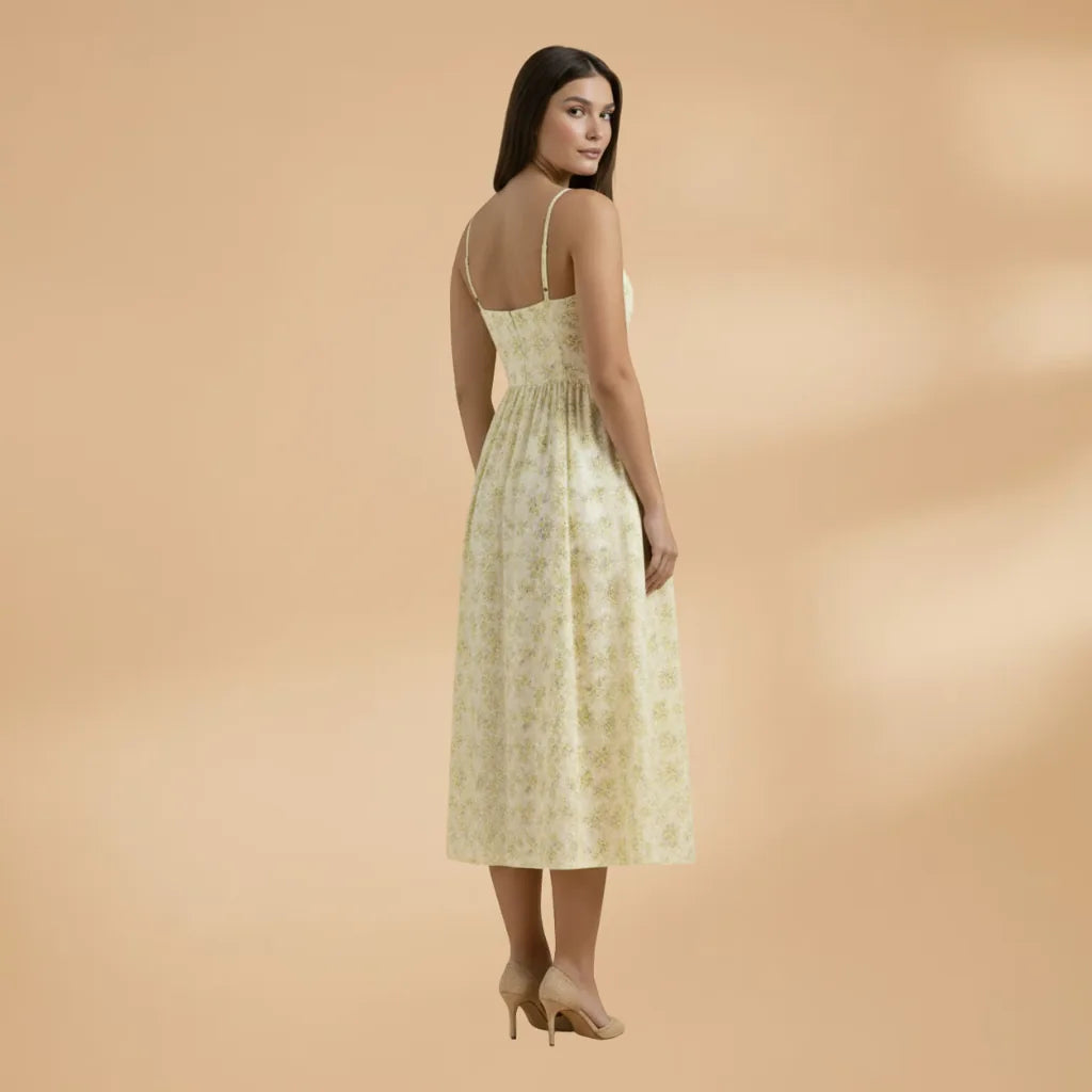 Harriet | Floral Print Sweetheart Midi Dress
