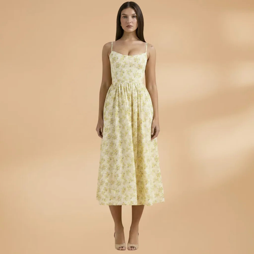 Harriet | Floral Print Sweetheart Midi Dress