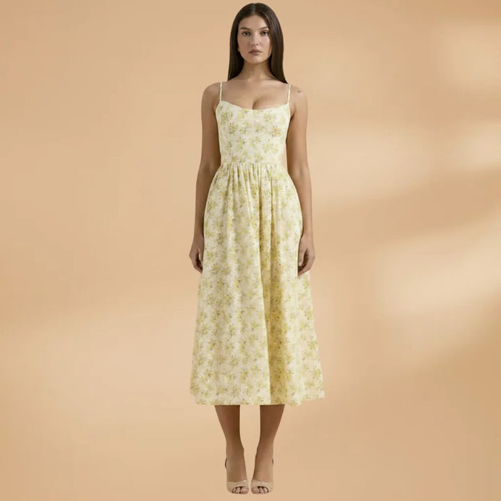 Harriet | Floral Print Sweetheart Midi Dress