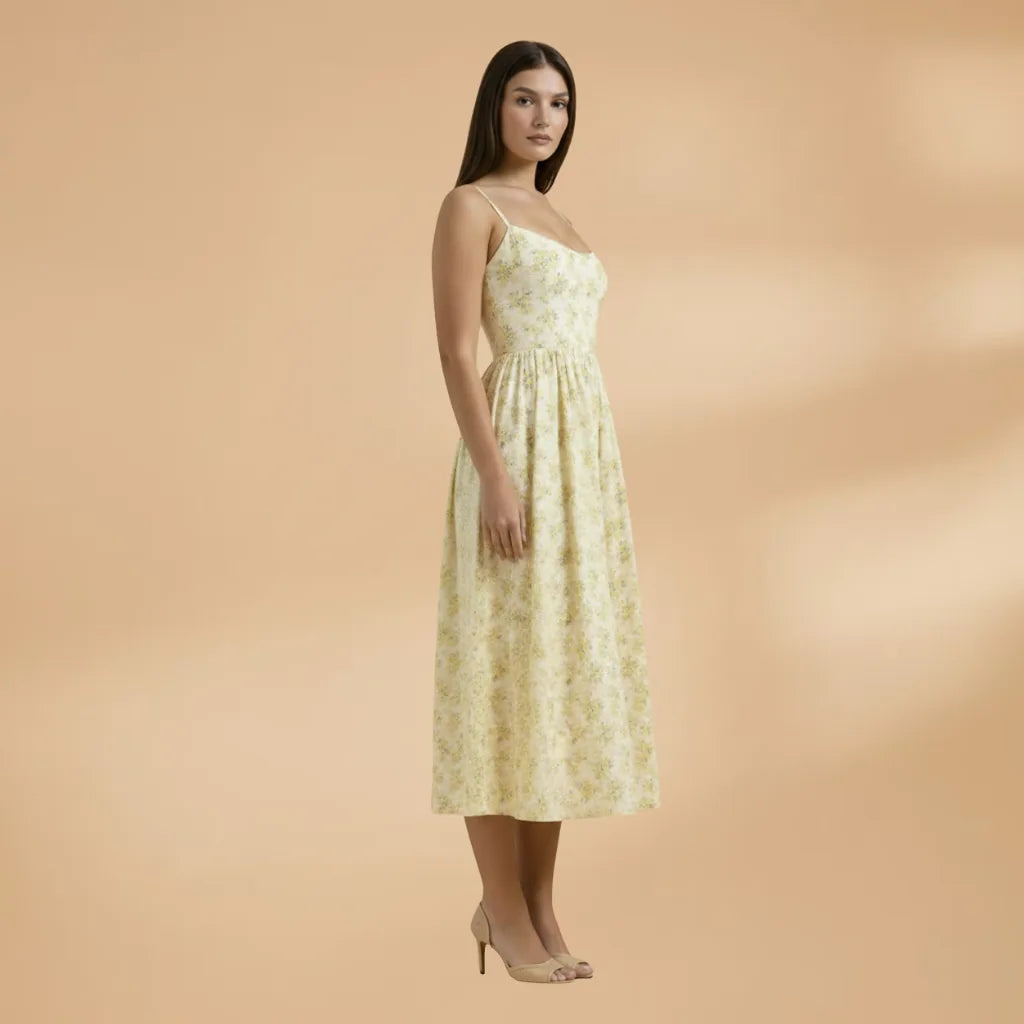 Harriet | Floral Print Sweetheart Midi Dress