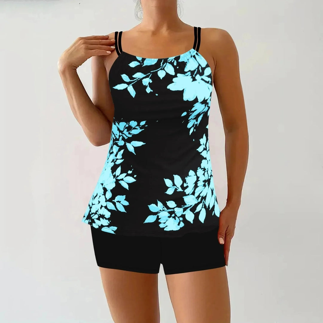 Turquiose Women's Floral Tankini Set — Everly Double Strap Ruched Camille - Front Pose