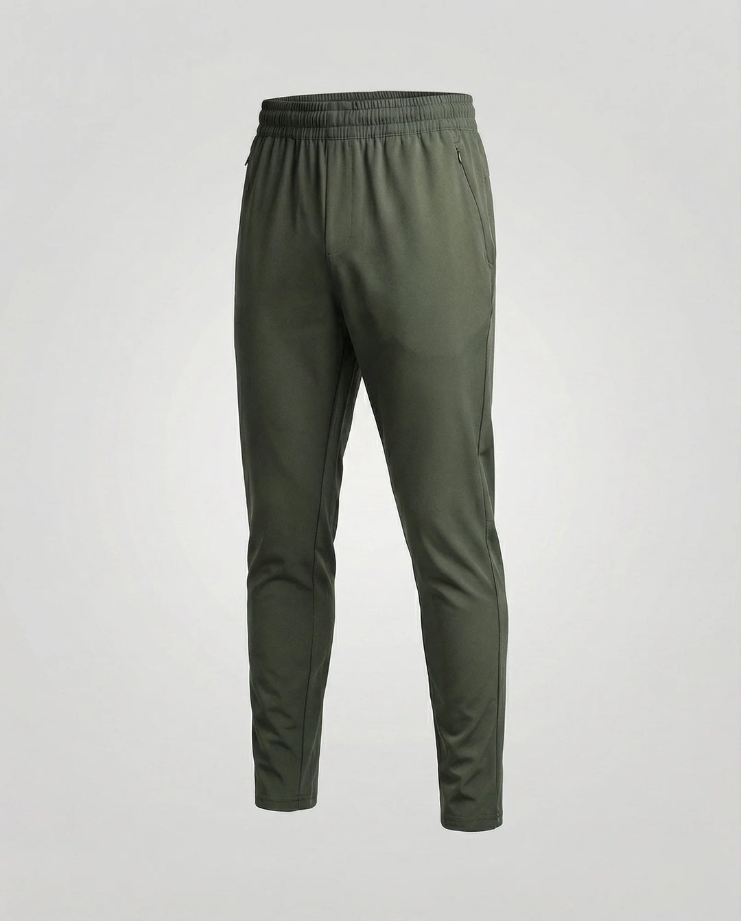 Military Green Men's Tapered Joggers with Elastic Waist - Side Angle