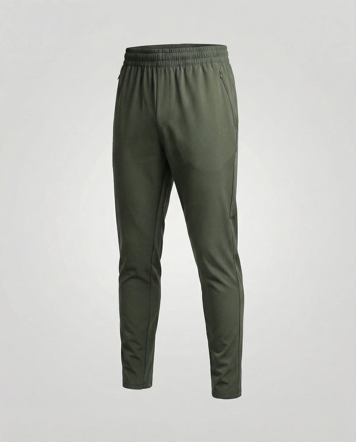 Military Green Men's Tapered Joggers with Elastic Waist - Side Angle