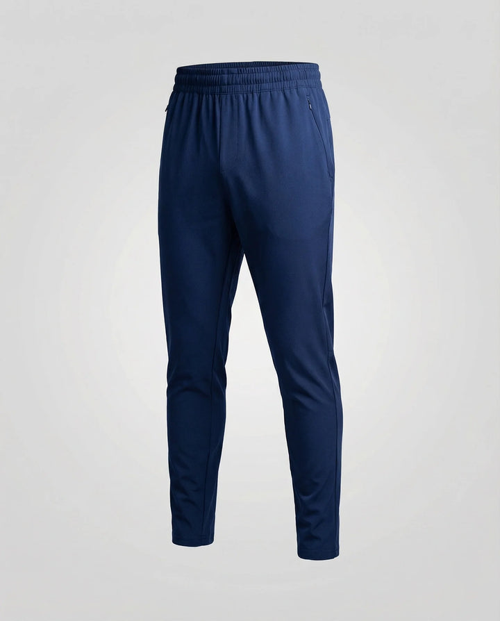 Navy Blue Men's Tapered Joggers with Elastic Waist - Flat Lay