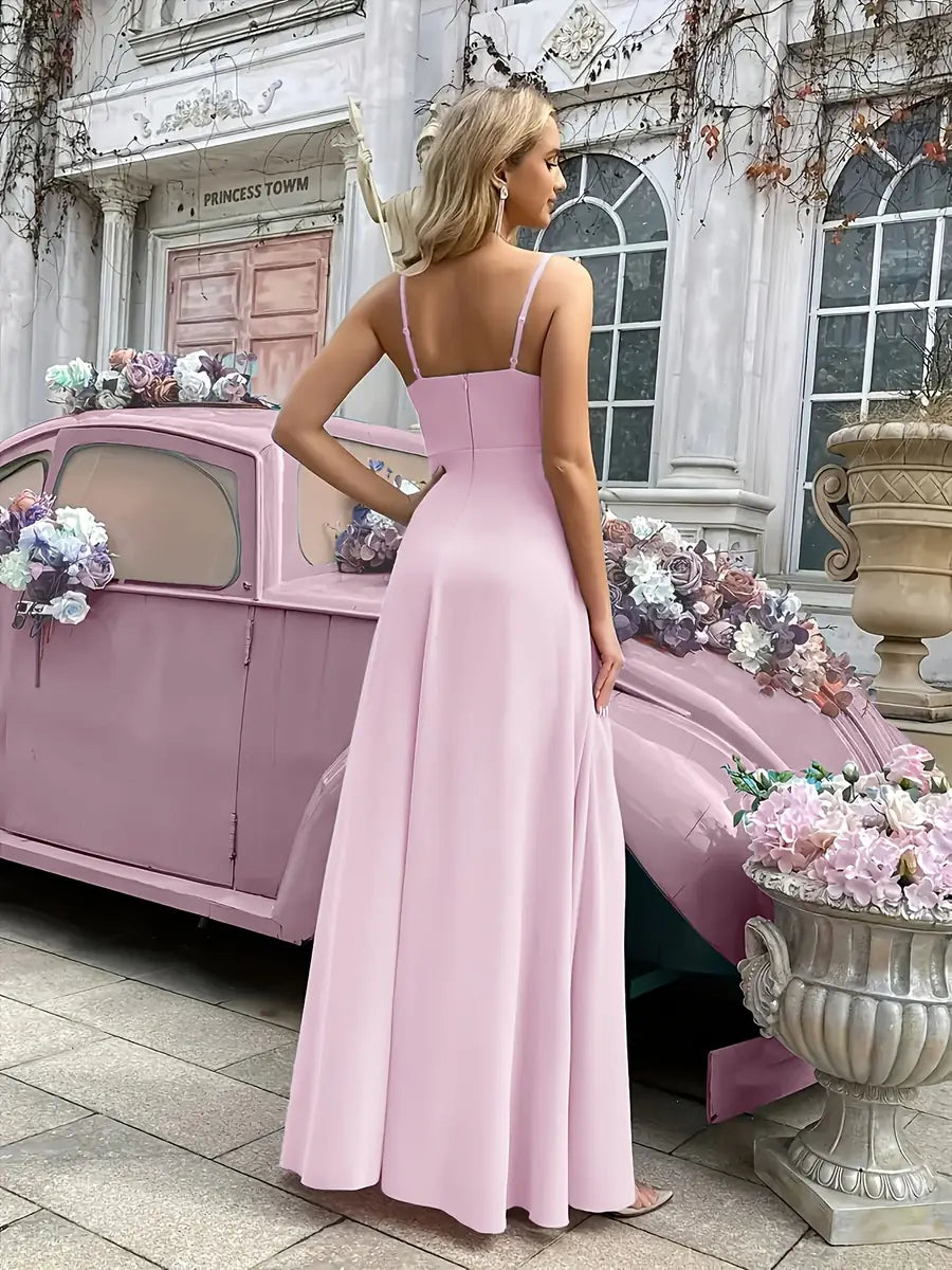 Light Pink Elegant Tiered Ruffle Dress with High-Low Hem - Back Detail