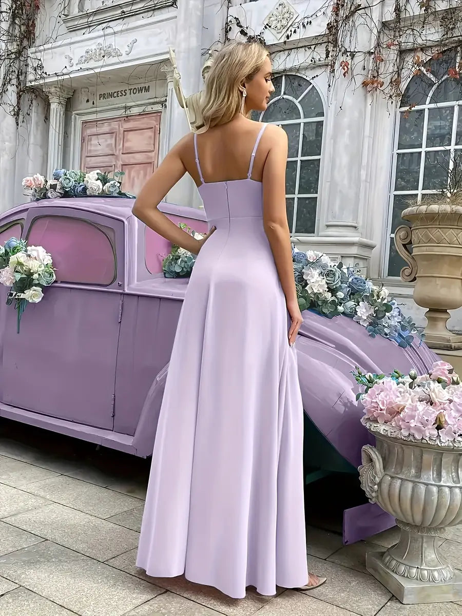 Lilac Elegant Tiered Ruffle Dress with High-Low Hem - Back Pose