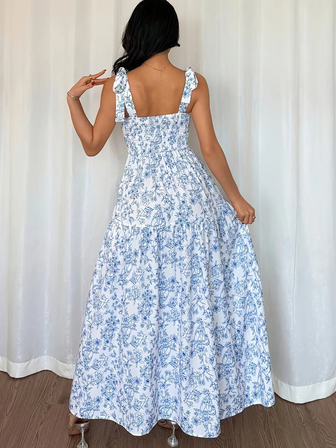 Ophelia | Elegant Tiered Baby Blue Dress with Tie Straps