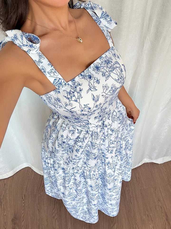 Ophelia | Elegant Tiered Baby Blue Dress with Tie Straps