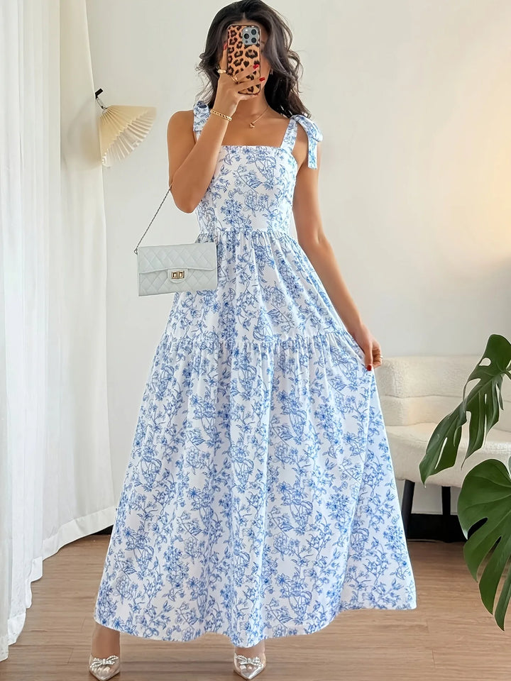 Ophelia | Elegant Tiered Baby Blue Dress with Tie Straps