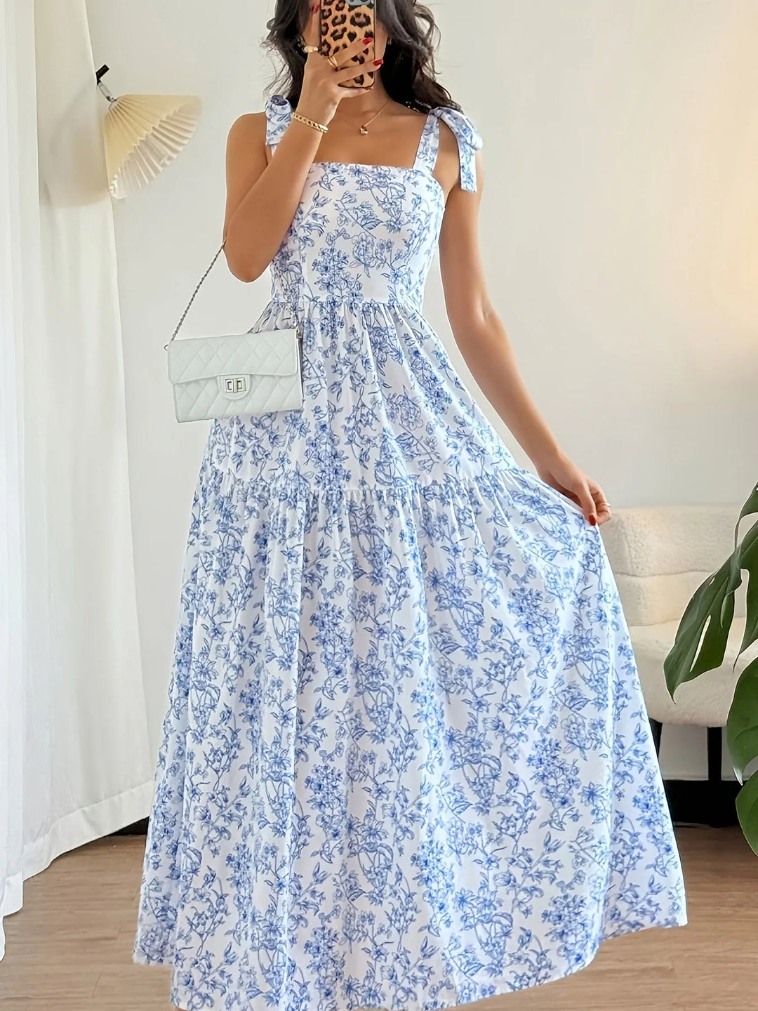 Ophelia | Elegant Tiered Baby Blue Dress with Tie Straps