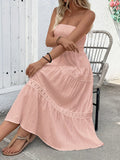 Tabitha | Elegant Tiered Bandeau Dress With Lace Details