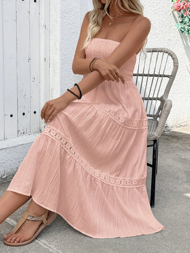 Tabitha | Elegant Tiered Bandeau Dress With Lace Details