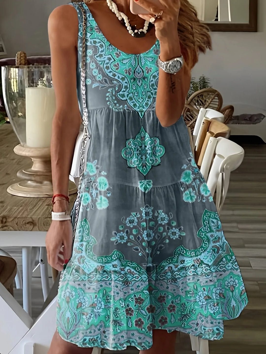 Eva | Tiered Bohemian Tank Blue Dress
