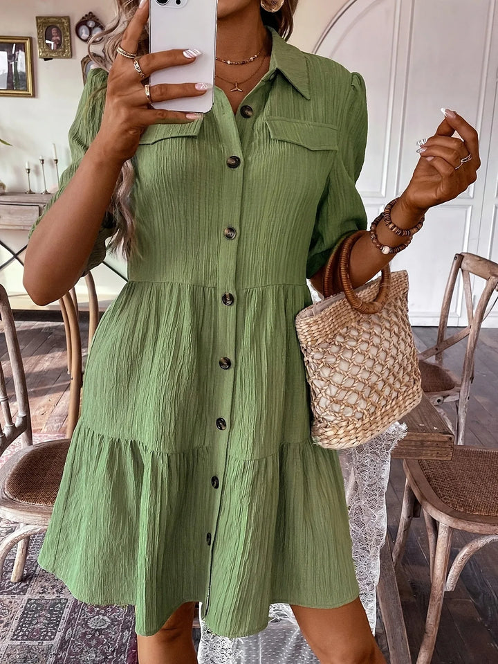 Nina | Tiered A-Line Shirt Dress with Button Front