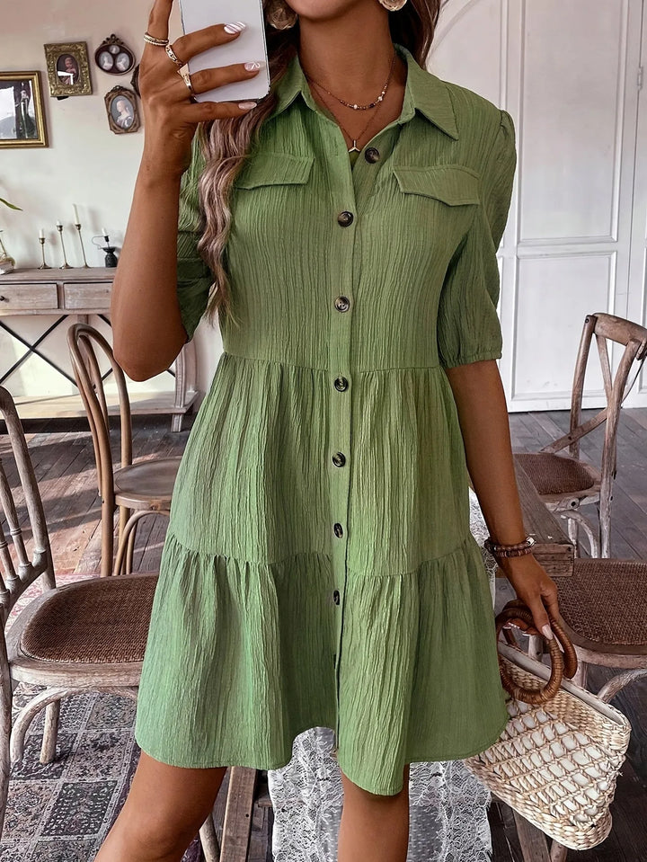 Nina | Tiered A-Line Shirt Dress with Button Front