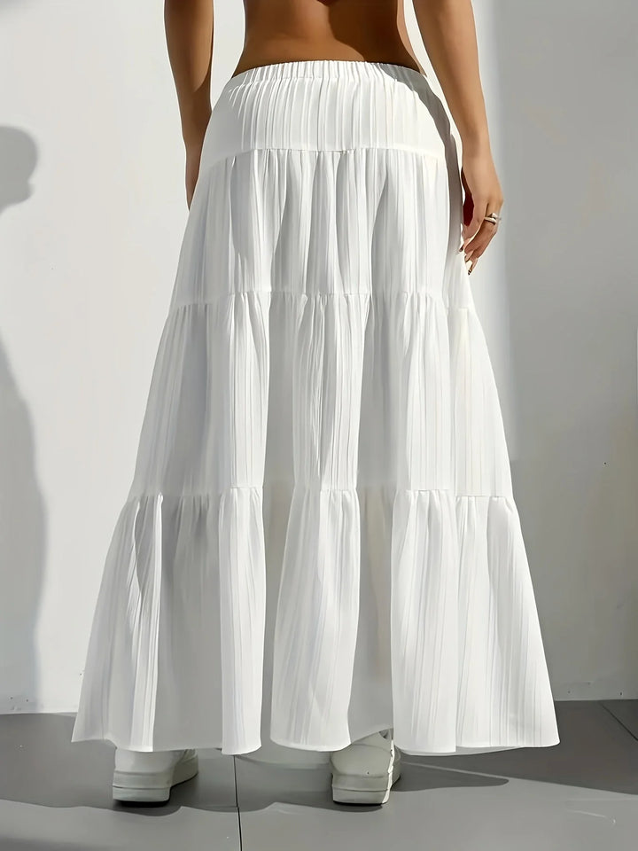 White Women's Tiered Drawstring Maxi Skirt — Indigo White Bohemian - Back Detail