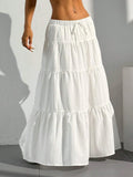 Women's Tiered Drawstring Maxi Skirt — Indigo White Bohemian