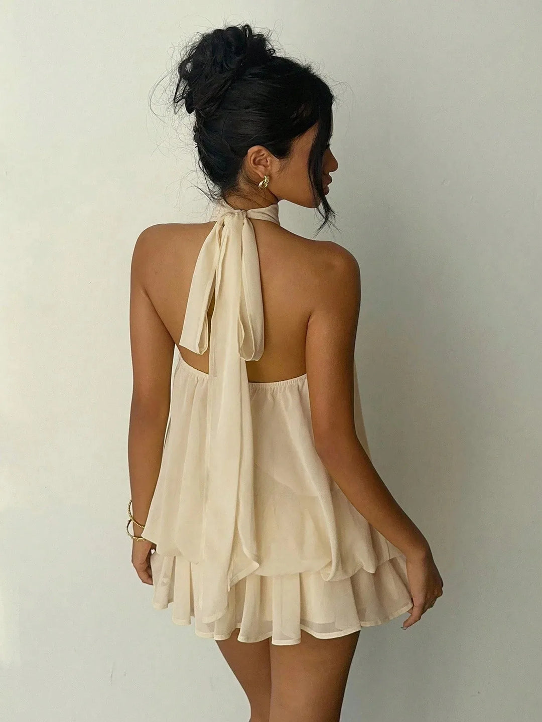 Katarina | Chic Tiered Halter Neck Dress with Tie Back