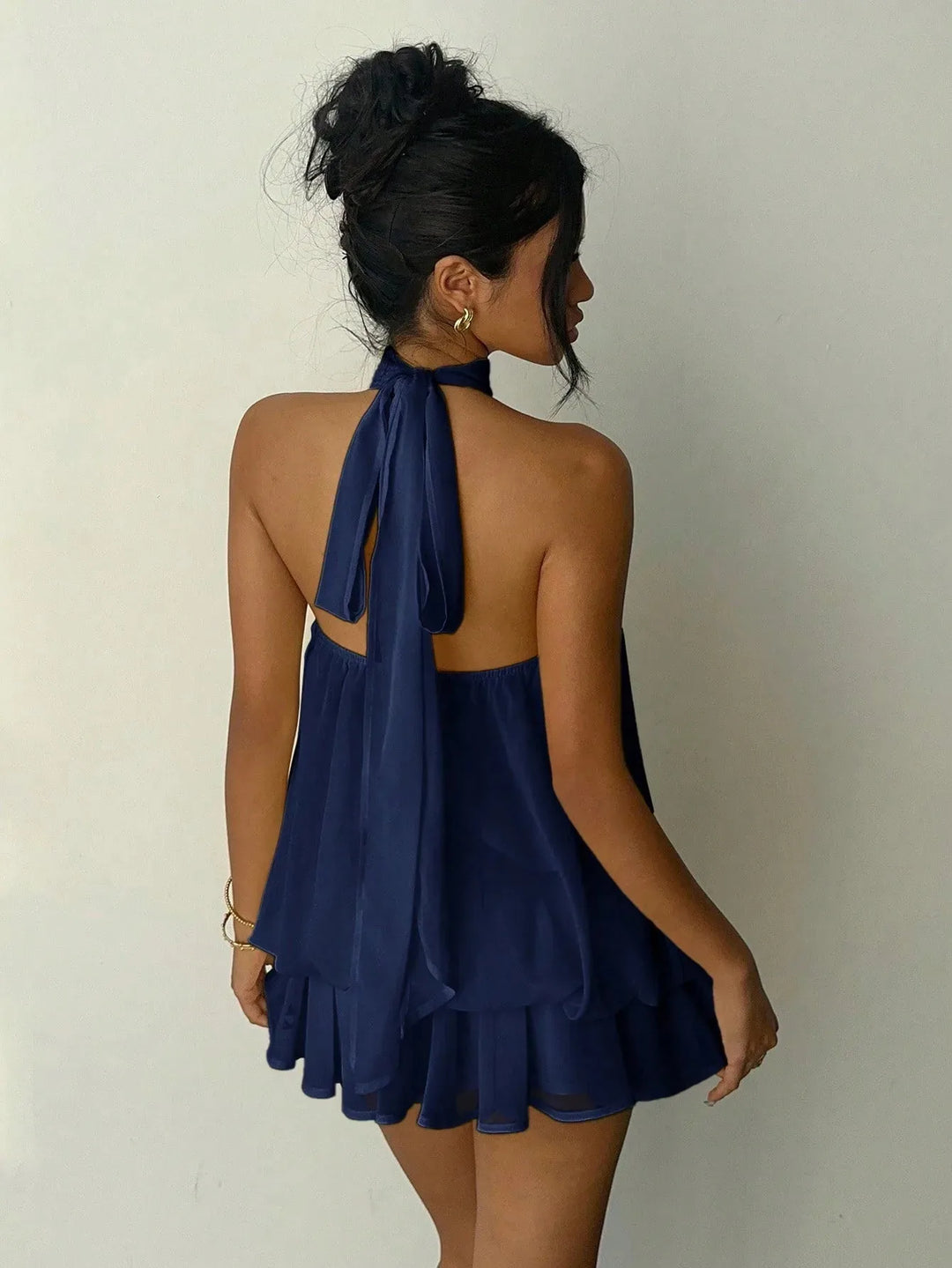 Katarina | Chic Tiered Halter Neck Dress with Tie Back