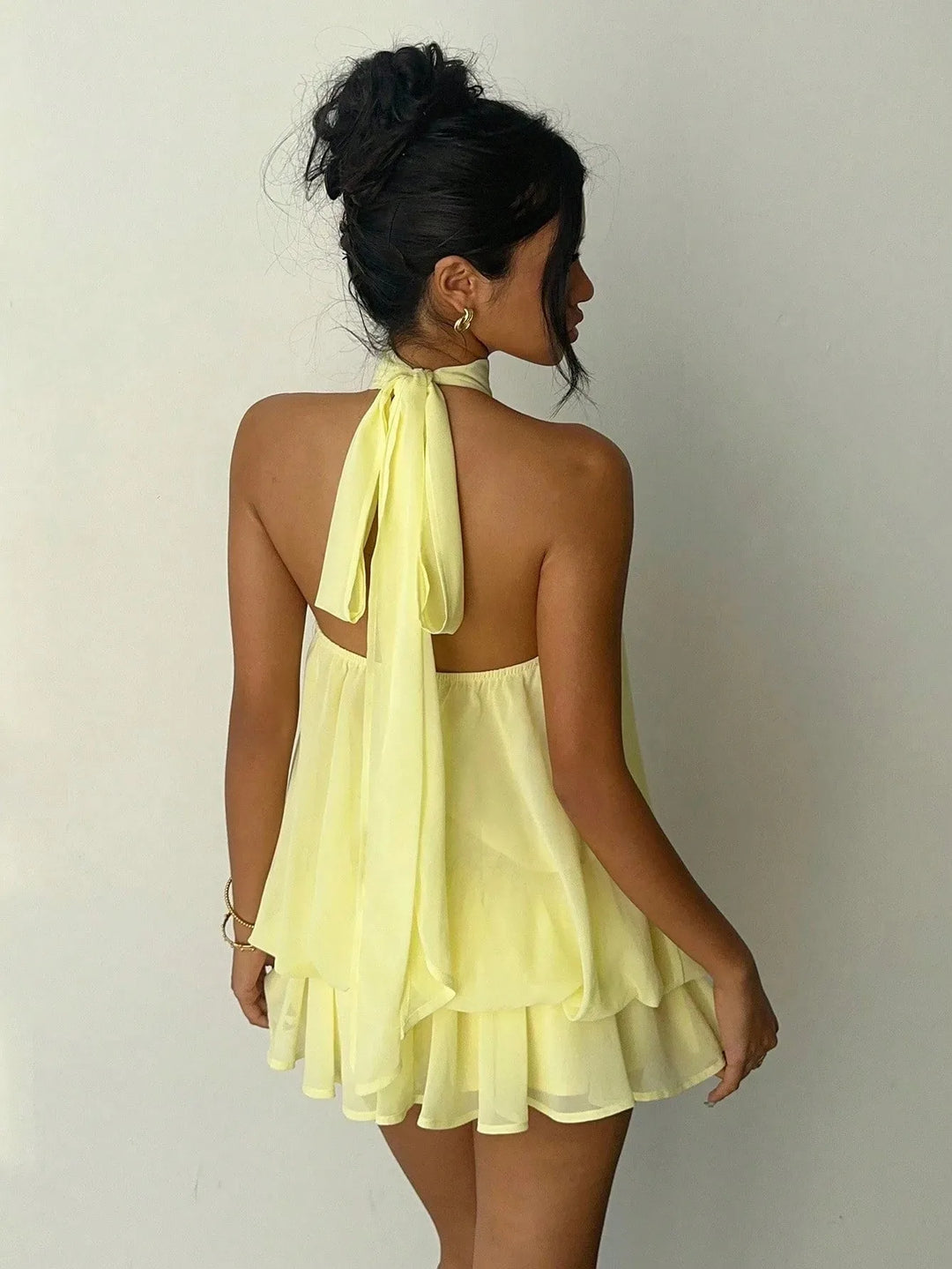 Katarina | Chic Tiered Halter Neck Dress with Tie Back