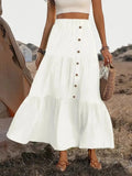 Women's Tiered Maxi Skirt — Poppy Button-Front High-Waisted Boho