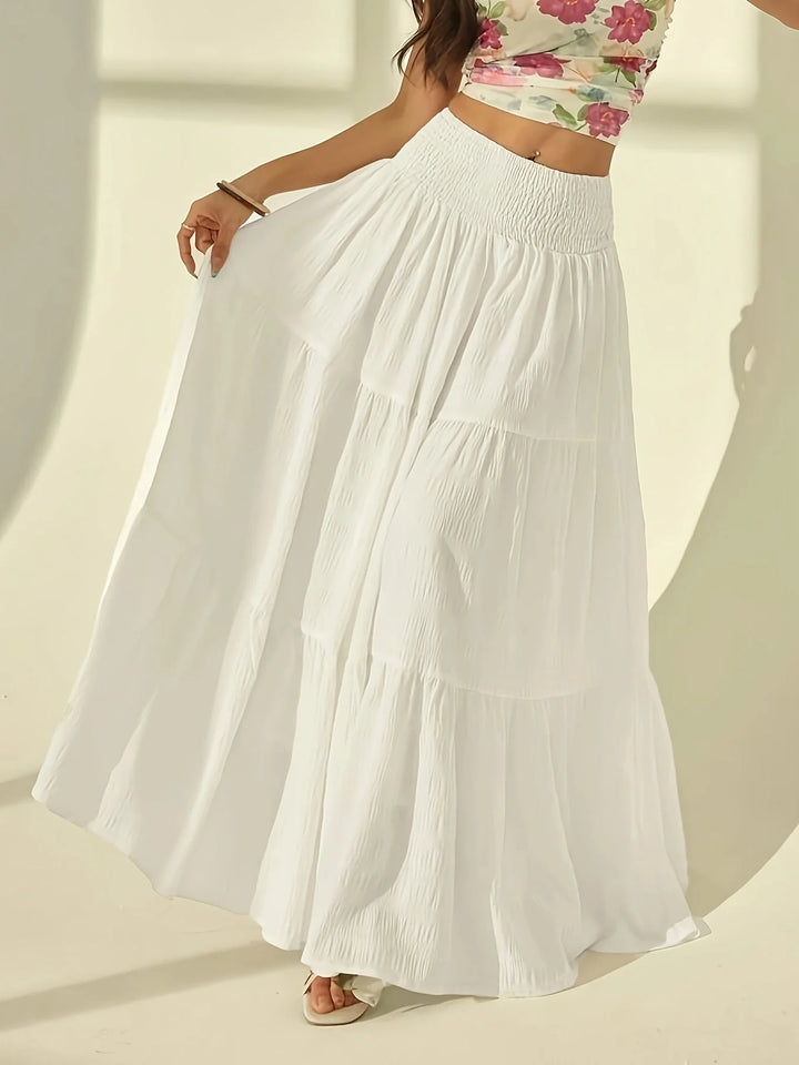 White Women's Maisie Tiered Maxi Skirt — Eden Smocked High-Waisted - Movement Flow