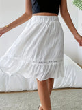 Women's White Tiered Midi Skirt — Niamh Lace Trim Elastic Waist