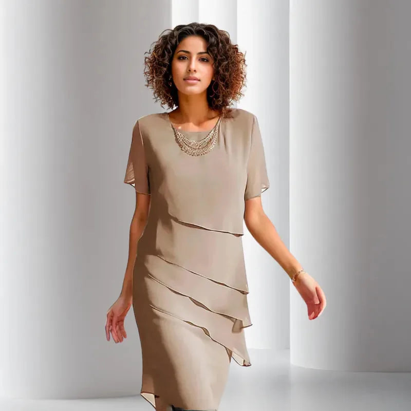 Gabrielle | Elegant Pleated Dress with Tiered Chiffon Detail