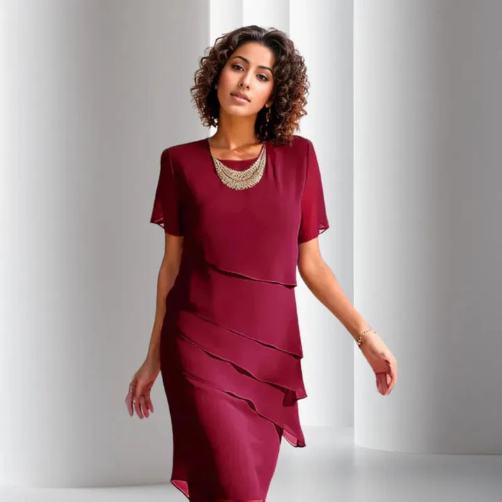 Gabrielle | Elegant Pleated Dress with Tiered Chiffon Detail