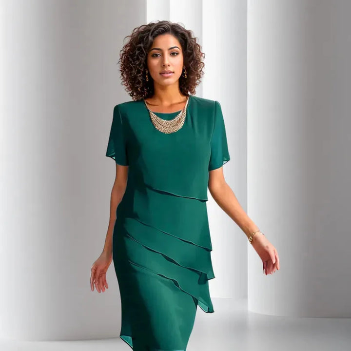 Gabrielle | Elegant Pleated Dress with Tiered Chiffon Detail