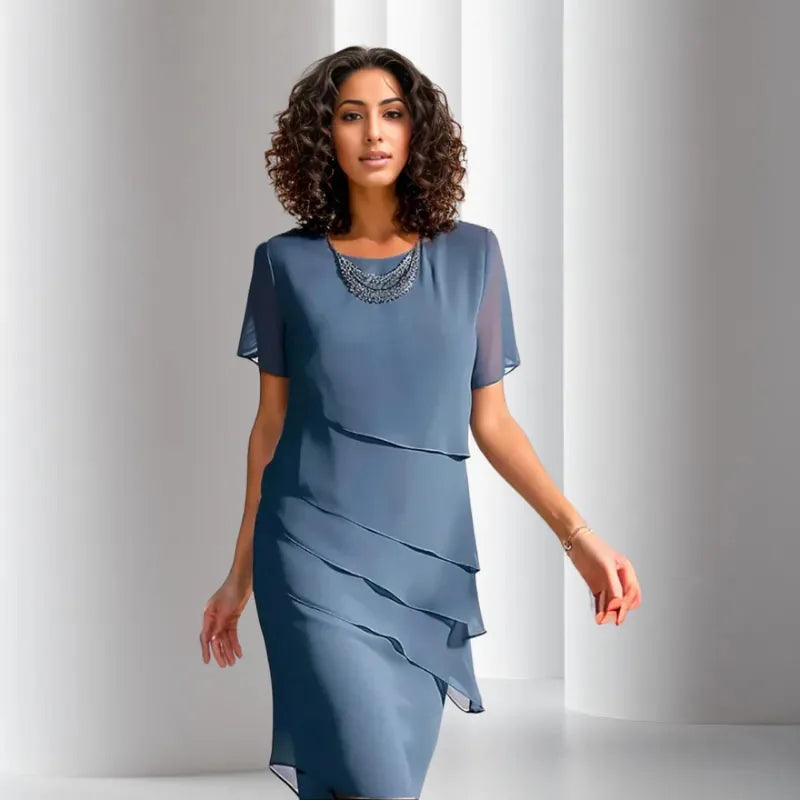 Gabrielle | Elegant Pleated Dress with Tiered Chiffon Detail