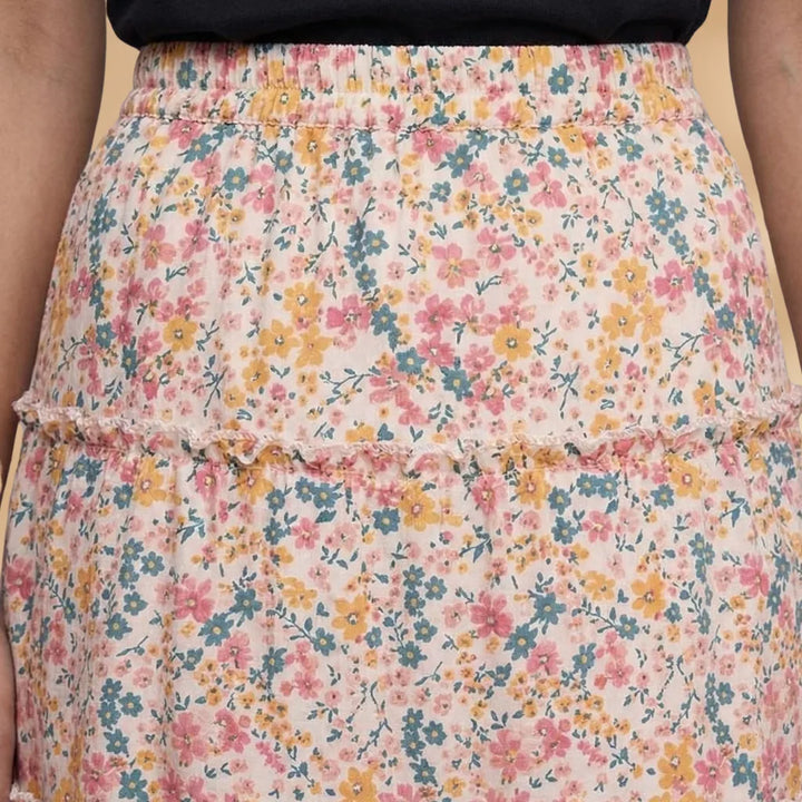 Stella | Floral Tiered Ruffle Skirt with Drawstring