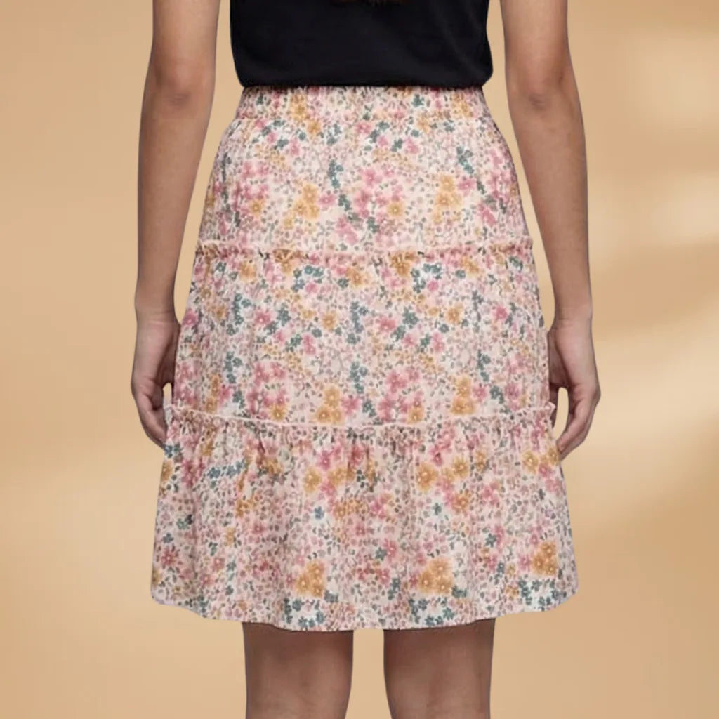 Stella | Floral Tiered Ruffle Skirt with Drawstring