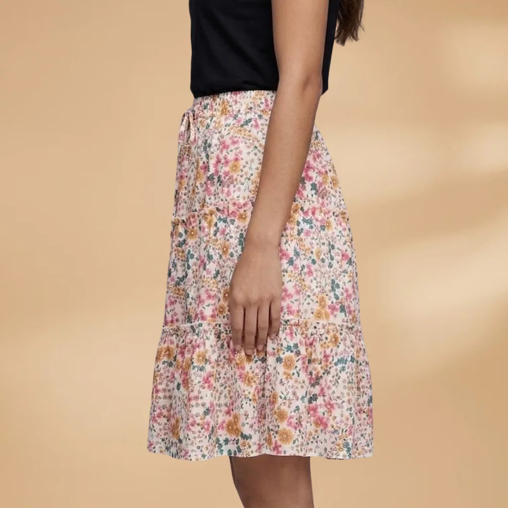 Stella | Floral Tiered Ruffle Skirt with Drawstring