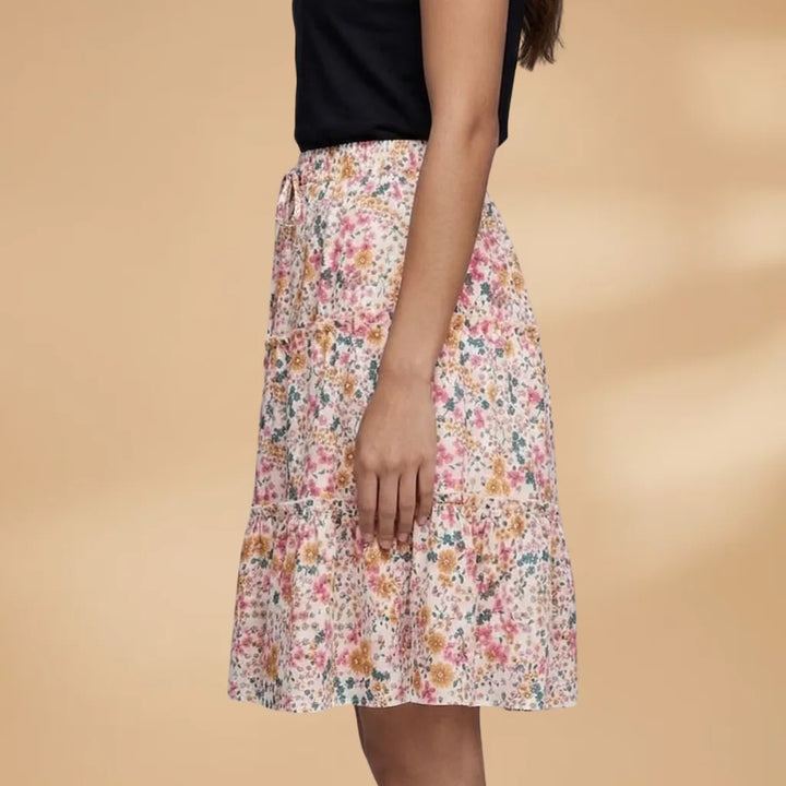 Stella | Floral Tiered Ruffle Skirt with Drawstring