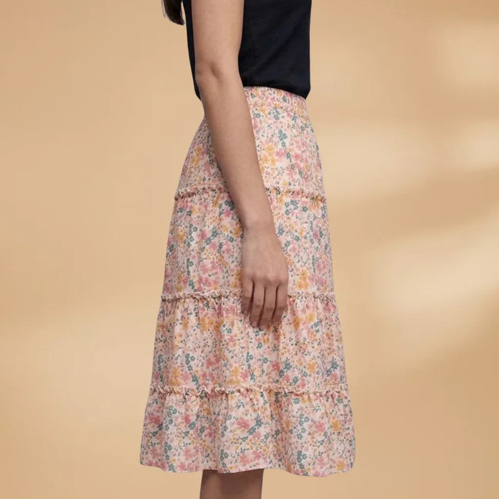 Stella | Floral Tiered Ruffle Skirt with Drawstring