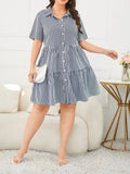 Women's Tiered Striped Shirt Dress — Aubrey Button-Front Short Sleeve