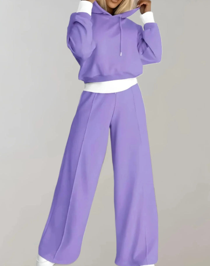 Purple Women's Two Piece Tracksuit — Rosie Cropped Hoodie Wide-Leg - Front Pose