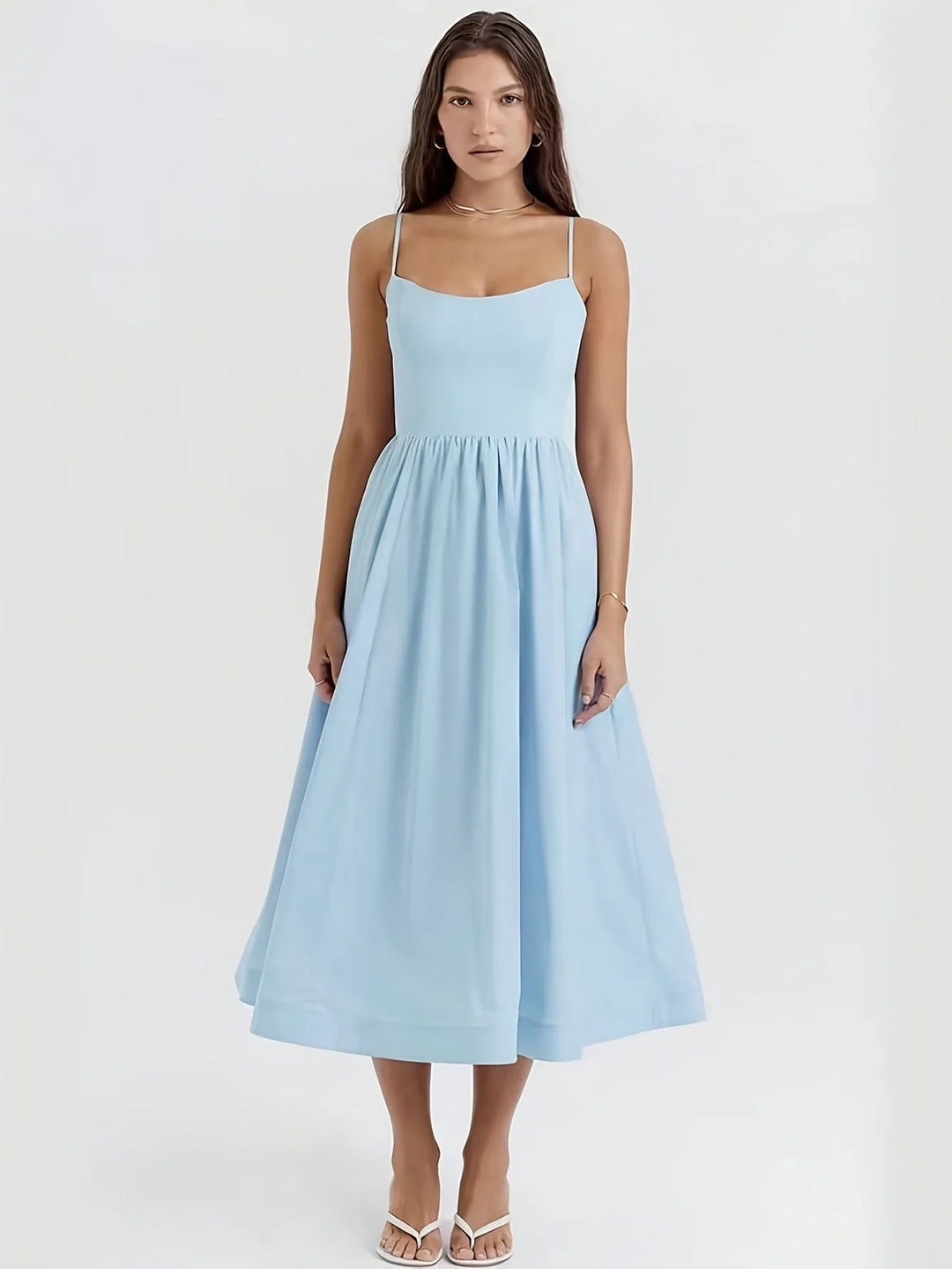 Sienna | Sleeveless U-Neck Baby Blue Dress