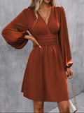 Imogen | Elegant V-Neck Balloon Sleeve Royal Blue Dress