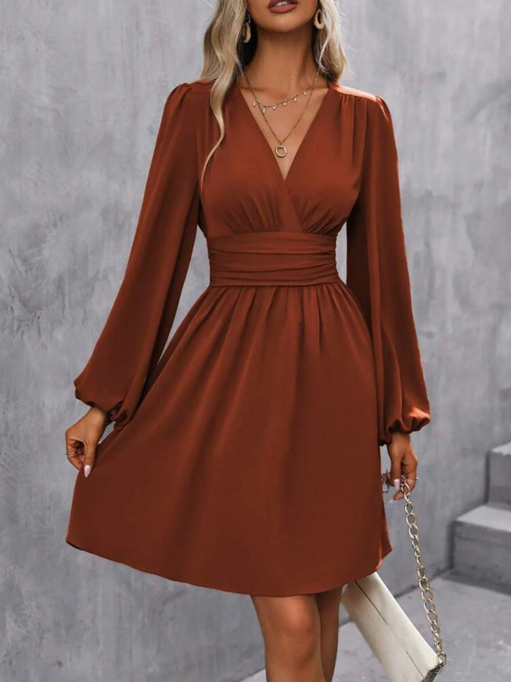 Imogen | Elegant V-Neck Balloon Sleeve Royal Blue Dress