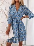 Willow | V-Neck Blue Floral Dress With Ruffle Hem