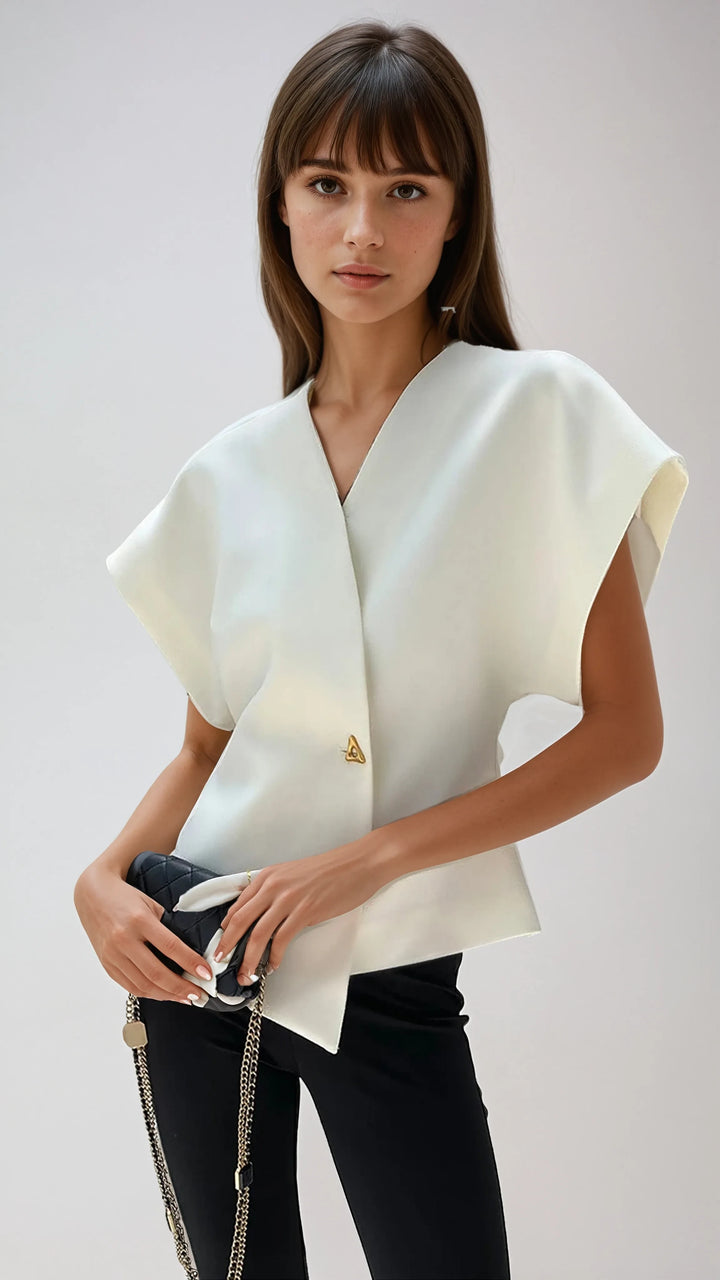 Grace | Chic V-Neck Button Down Blouse