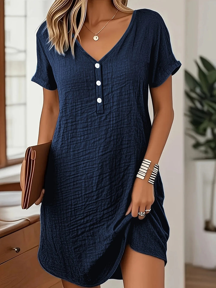 Isabella | V-Neck Short Sleeve Button-Up Shirt Dress