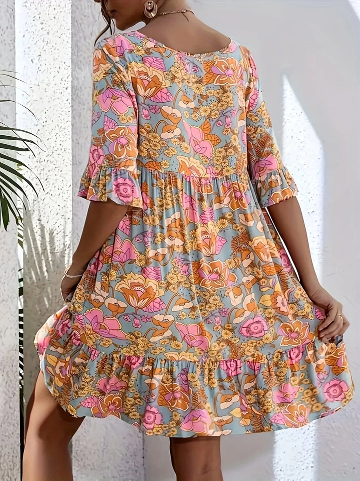 Celeste | V-Neck Floral Mini Dress with Flutter Sleeves
