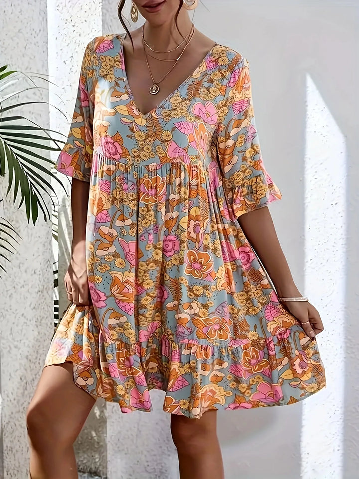 Celeste | V-Neck Floral Mini Dress with Flutter Sleeves