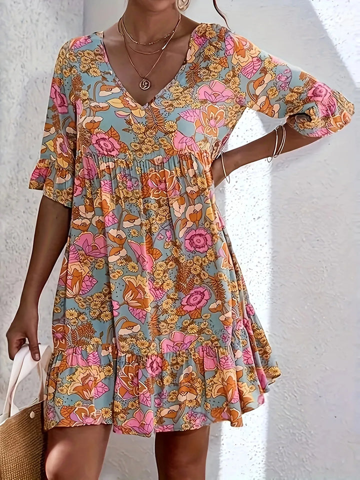 Celeste | V-Neck Floral Mini Dress with Flutter Sleeves