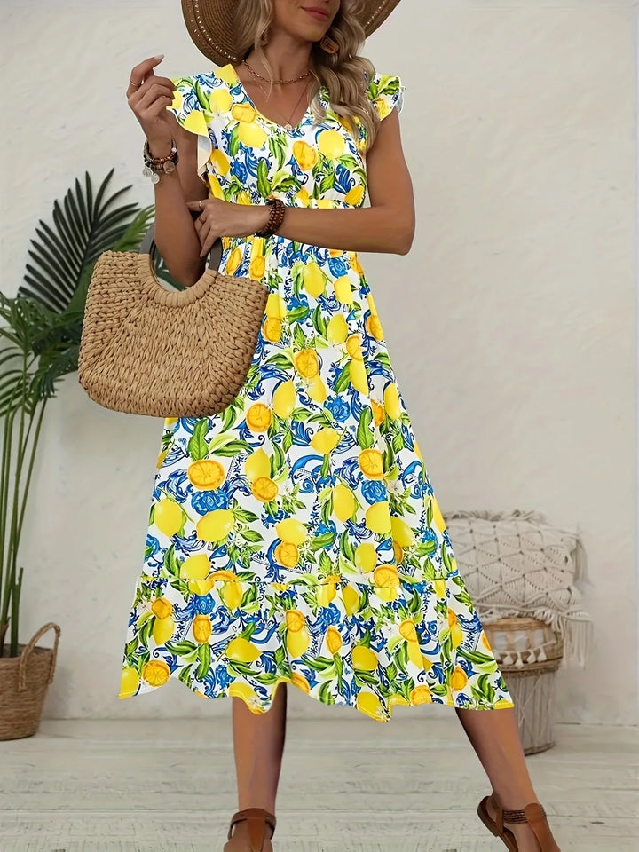 Hazel | V-Neck Flutter Sleeve Lemon Dress