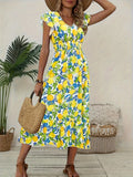 Hazel | V-Neck Flutter Sleeve Lemon Dress