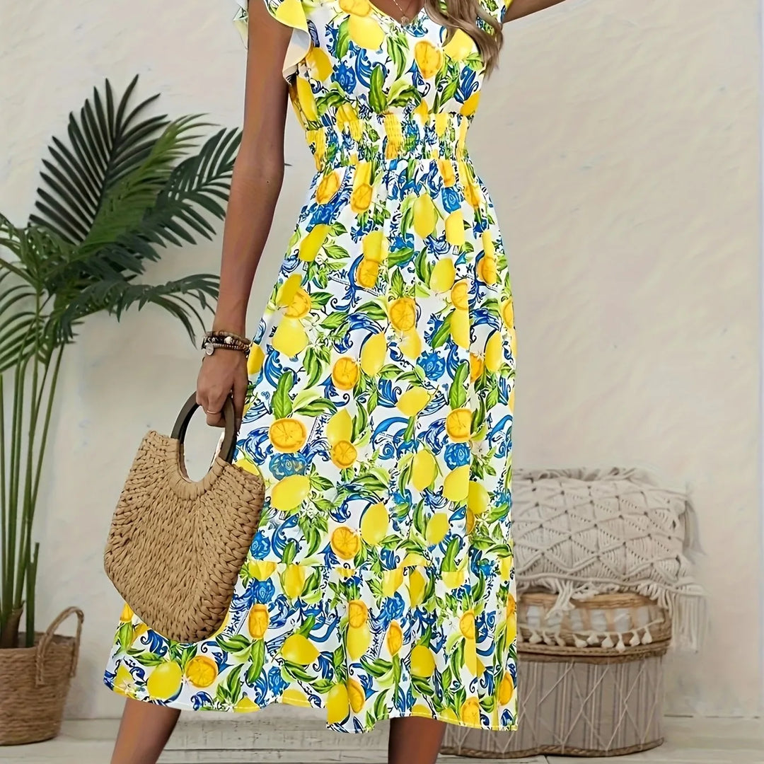 Hazel | V-Neck Flutter Sleeve Lemon Dress